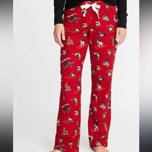 Old Navy Red Pajama Pants with Skiing Dog Print